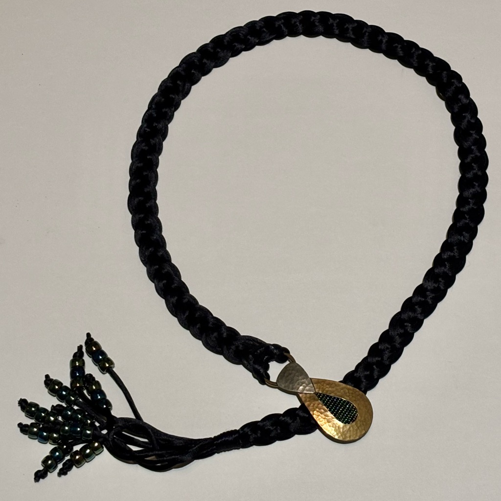 Marjorie Baer San Francisco Black Braided Belt Mixed Metals Pendant Modernist